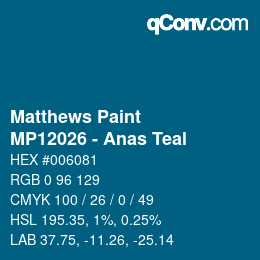 Code couleur: Matthews Paint - MP12026 - Anas Teal | qconv.com