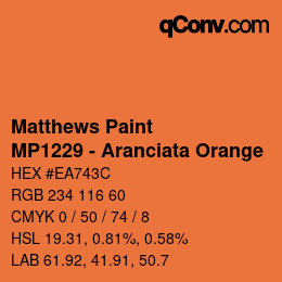 Color code: Matthews Paint - MP1229 - Aranciata Orange | qconv.com
