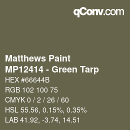 Código de color: Matthews Paint - MP12414 - Green Tarp | qconv.com