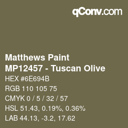 カラーコード: Matthews Paint - MP12457 - Tuscan Olive | qconv.com