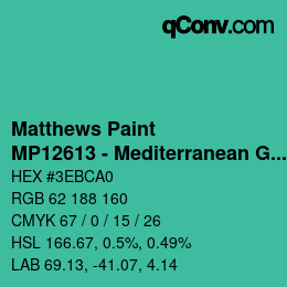 Color code: Matthews Paint - MP12613 - Mediterranean Green | qconv.com