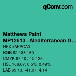 Color code: Matthews Paint - MP12613 - Mediterranean Green | qconv.com