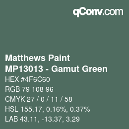 Color code: Matthews Paint - MP13013 - Gamut Green | qconv.com