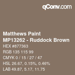Color code: Matthews Paint - MP13262 - Ruddock Brown | qconv.com