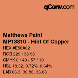 Código de color: Matthews Paint - MP13310 - Hint Of Copper | qconv.com