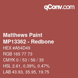 Color code: Matthews Paint - MP13362 - Redbone | qconv.com