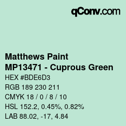 Color code: Matthews Paint - MP13471 - Cuprous Green | qconv.com
