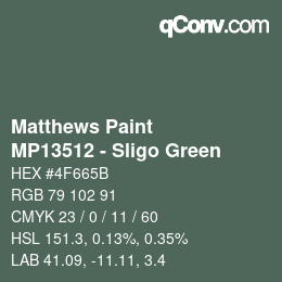 Color code: Matthews Paint - MP13512 - Sligo Green | qconv.com