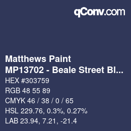 Code couleur: Matthews Paint - MP13702 - Beale Street Blues | qconv.com