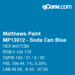 Color code: Matthews Paint - MP13912 - Soda Can Blue | qconv.com