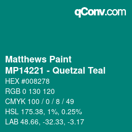 Code couleur: Matthews Paint - MP14221 - Quetzal Teal | qconv.com
