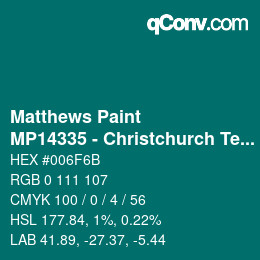 カラーコード: Matthews Paint - MP14335 - Christchurch Teal | qconv.com