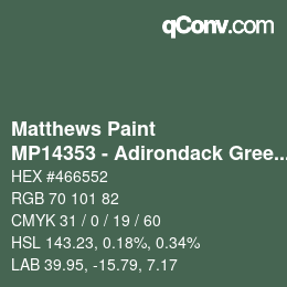 Color code: Matthews Paint - MP14353 - Adirondack Green | qconv.com