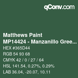 Code couleur: Matthews Paint - MP14424 - Manzanillo Green | qconv.com