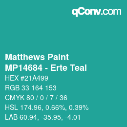 Código de color: Matthews Paint - MP14684 - Erte Teal | qconv.com