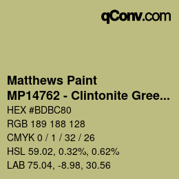 Color code: Matthews Paint - MP14762 - Clintonite Green | qconv.com