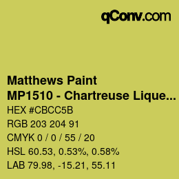 Color code: Matthews Paint - MP1510 - Chartreuse Liqueur | qconv.com