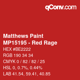 Color code: Matthews Paint - MP15195 - Red Rage | qconv.com