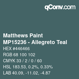 Color code: Matthews Paint - MP15236 - Allegreto Teal | qconv.com