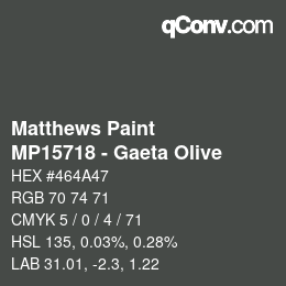 カラーコード: Matthews Paint - MP15718 - Gaeta Olive | qconv.com