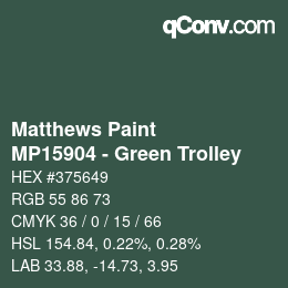 Código de color: Matthews Paint - MP15904 - Green Trolley | qconv.com