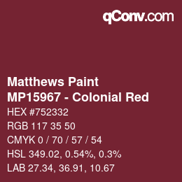 Color code: Matthews Paint - MP15967 - Colonial Red | qconv.com