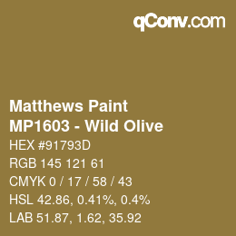 カラーコード: Matthews Paint - MP1603 - Wild Olive | qconv.com