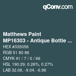 Code couleur: Matthews Paint - MP16303 - Antique Bottle Green | qconv.com