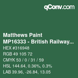 Code couleur: Matthews Paint - MP16333 - British Railways Green | qconv.com