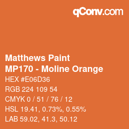 Color code: Matthews Paint - MP170 - Moline Orange | qconv.com