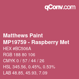 颜色代码: Matthews Paint - MP19759 - Raspberry Met | qconv.com