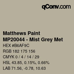 カラーコード: Matthews Paint - MP20044 - Mist Grey Met | qconv.com
