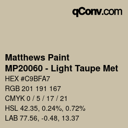 Color code: Matthews Paint - MP20060 - Light Taupe Met | qconv.com