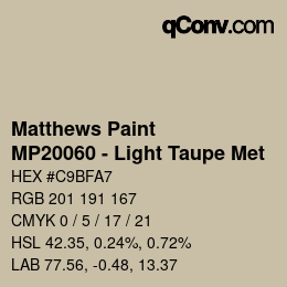 Código de color: Matthews Paint - MP20060 - Light Taupe Met | qconv.com