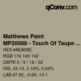 カラーコード: Matthews Paint - MP20088 - Touch Of Taupe Met | qconv.com