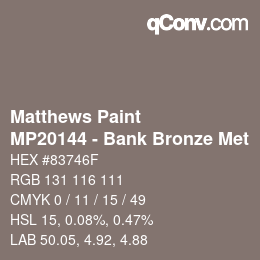 カラーコード: Matthews Paint - MP20144 - Bank Bronze Met | qconv.com