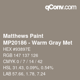 Color code: Matthews Paint - MP20186 - Warm Gray Met | qconv.com