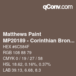 Code couleur: Matthews Paint - MP20189 - Corinthian Bronze Met | qconv.com