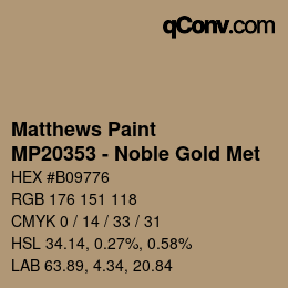 Code couleur: Matthews Paint - MP20353 - Noble Gold Met | qconv.com