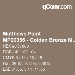 Code couleur: Matthews Paint - MP20356 - Golden Bronze Met | qconv.com