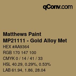 Color code: Matthews Paint - MP21111 - Gold Alloy Met | qconv.com