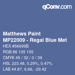 Código de color: Matthews Paint - MP22009 - Regal Blue Met | qconv.com