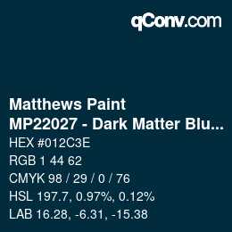 Código de color: Matthews Paint - MP22027 - Dark Matter Blue Met | qconv.com