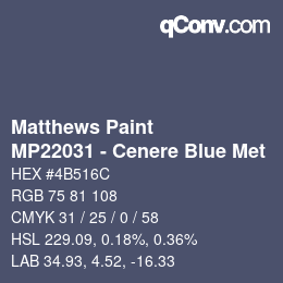 Farbcode: Matthews Paint - MP22031 - Cenere Blue Met | qconv.com