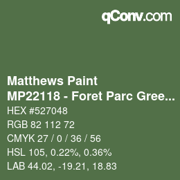 Código de color: Matthews Paint - MP22118 - Foret Parc Green | qconv.com