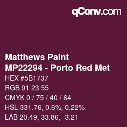 カラーコード: Matthews Paint - MP22294 - Porto Red Met | qconv.com