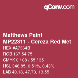 Color code: Matthews Paint - MP22311 - Cereza Red Met | qconv.com