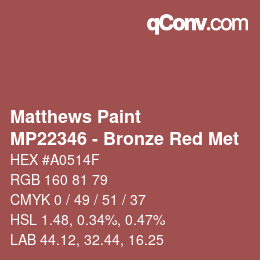 Color code: Matthews Paint - MP22346 - Bronze Red Met | qconv.com