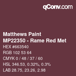 Color code: Matthews Paint - MP22350 - Rame Red Met | qconv.com