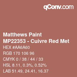 Code couleur: Matthews Paint - MP22353 - Cuivre Red Met | qconv.com